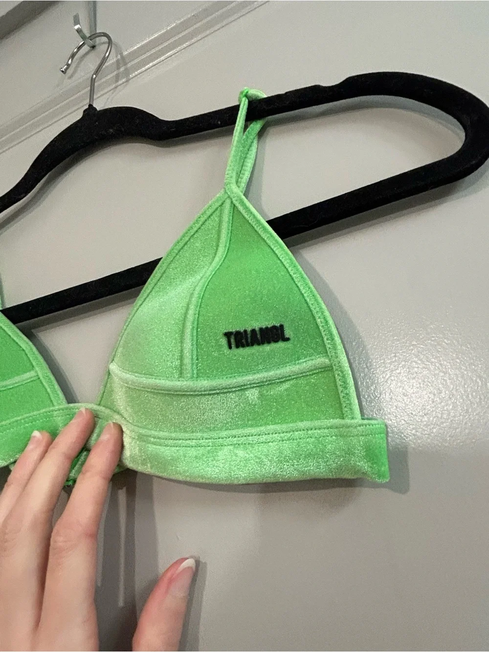 triangl swimwear Neon Lime Velvet Triangle Bikini Top